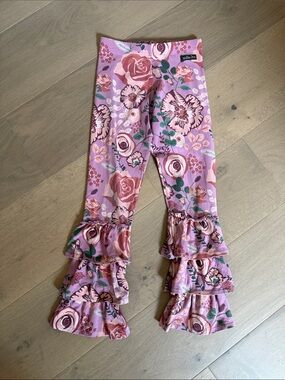 Matilda Jane Rose and Green Floral Ruffle Hem Leggings- NWOT